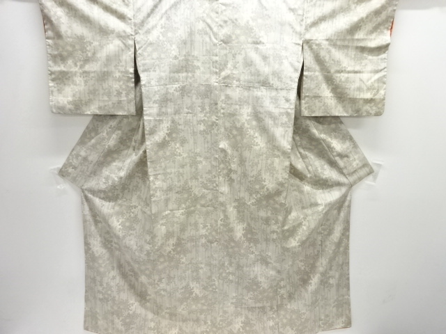 アンティーク　草花模様織出し手織り紬着物